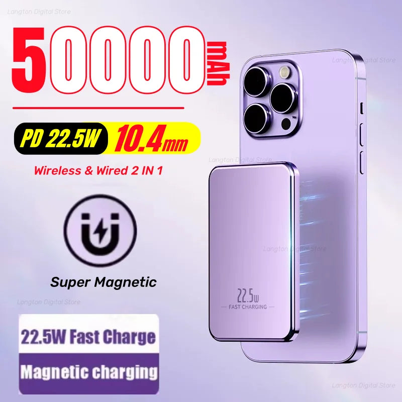 Cargador Portátil Magnético 50000mAh – Power Bank con Carga Rápida e Inalámbrica