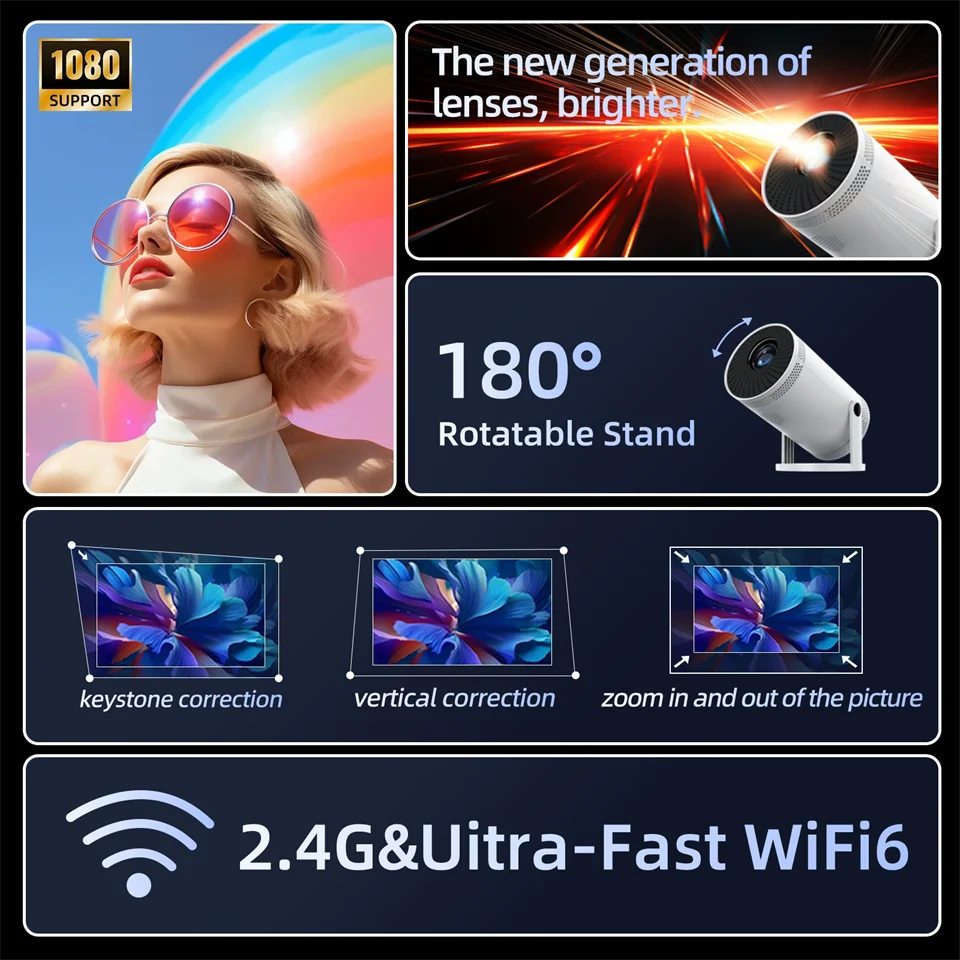 Proyector Portátil Smart HD — Android 11, Enfoque Automático, 12000 Lúmenes y Sonido Premium | Perfecto para Películas y Presentaciones