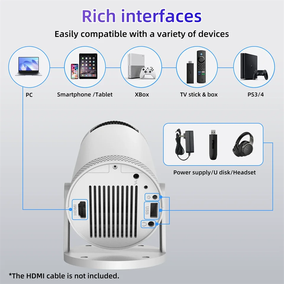 Proyector Portátil Smart HD — Android 11, Enfoque Automático, 12000 Lúmenes y Sonido Premium | Perfecto para Películas y Presentaciones