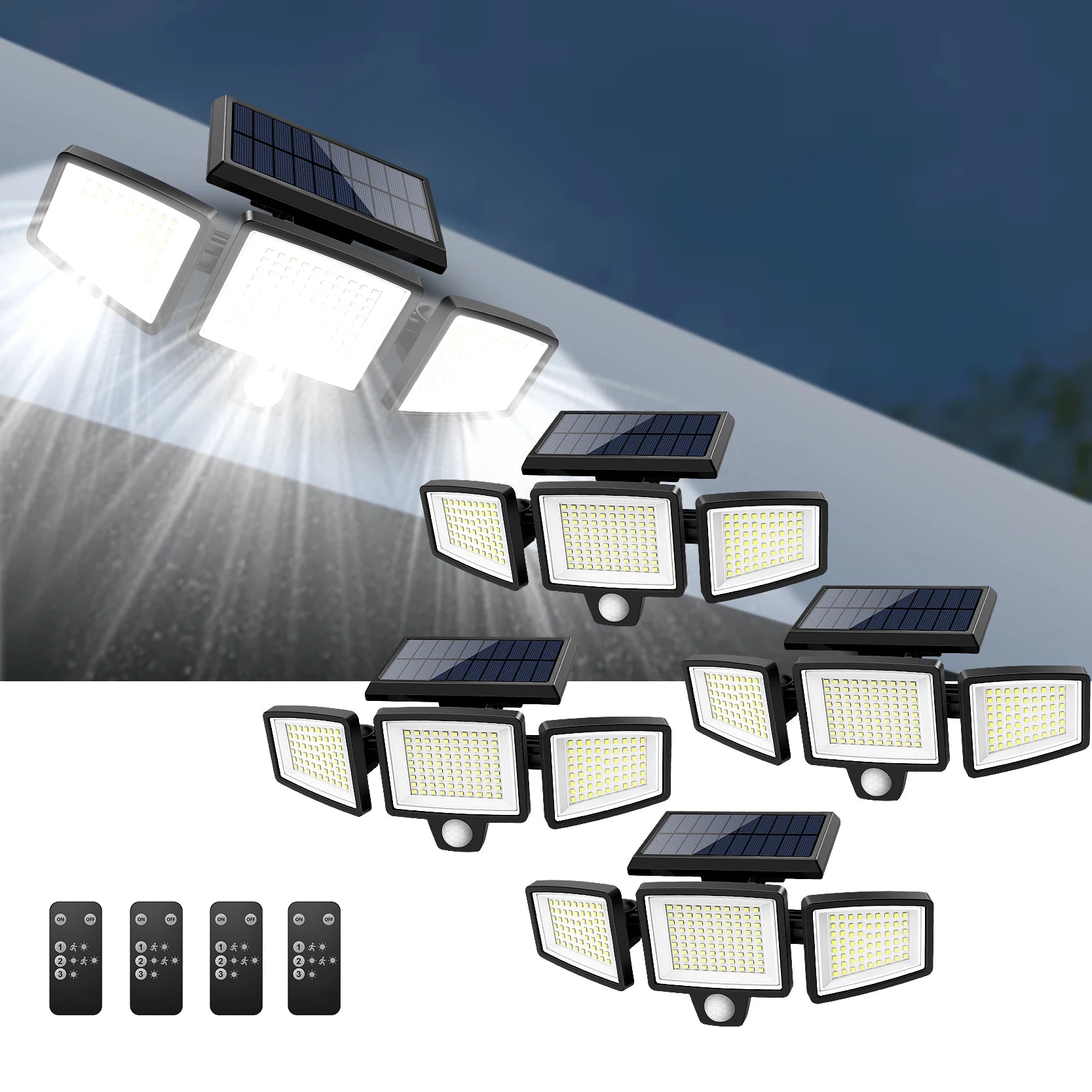 Luz Solar Exterior con Sensor de Movimiento – Lámpara LED Impermeable de 3 Paneles para Jardín, Garaje y Entrada
